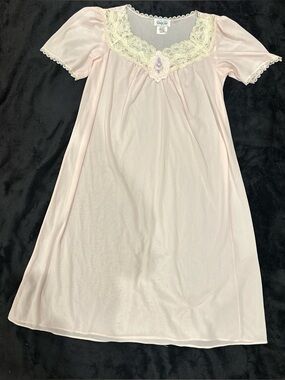 Delicate Pale Pink Lace-Trim Nightgown by
